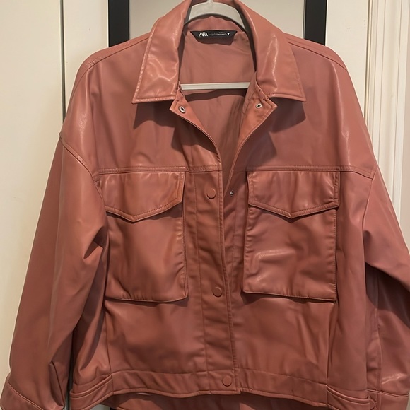 Zara Pink Oversized Faux Leather Jacket - Picture 7 of 10